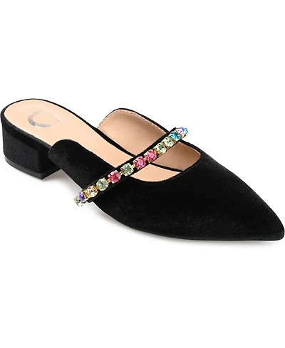 Journee Collection Women's Jewel Rhinestone Embellished Velvet Slip On Flats