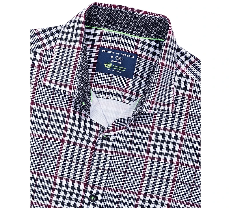 Men's Regular Fit Non-Iron Plaid-Print Performance Stretch Dress Shirt