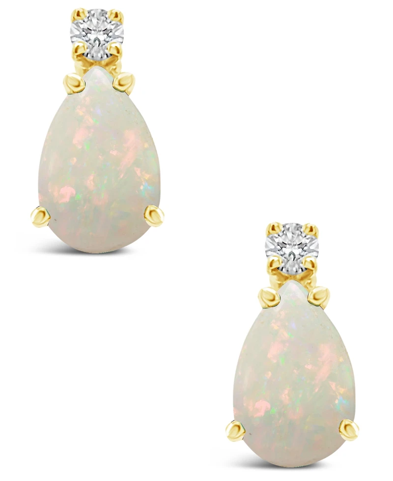 Opal (3/8 ct. t.w.) and Diamond Accent Stud Earrings 14K Yellow Gold or White