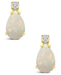 Opal (3/8 ct. t.w.) and Diamond Accent Stud Earrings 14K Yellow Gold or White
