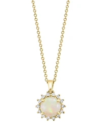 Effy Ethiopian Opal (1-1/6 ct. t.w.) & Diamond (1/6 ct. t.w.) Halo 18" Pendant Necklace in 14k Gold