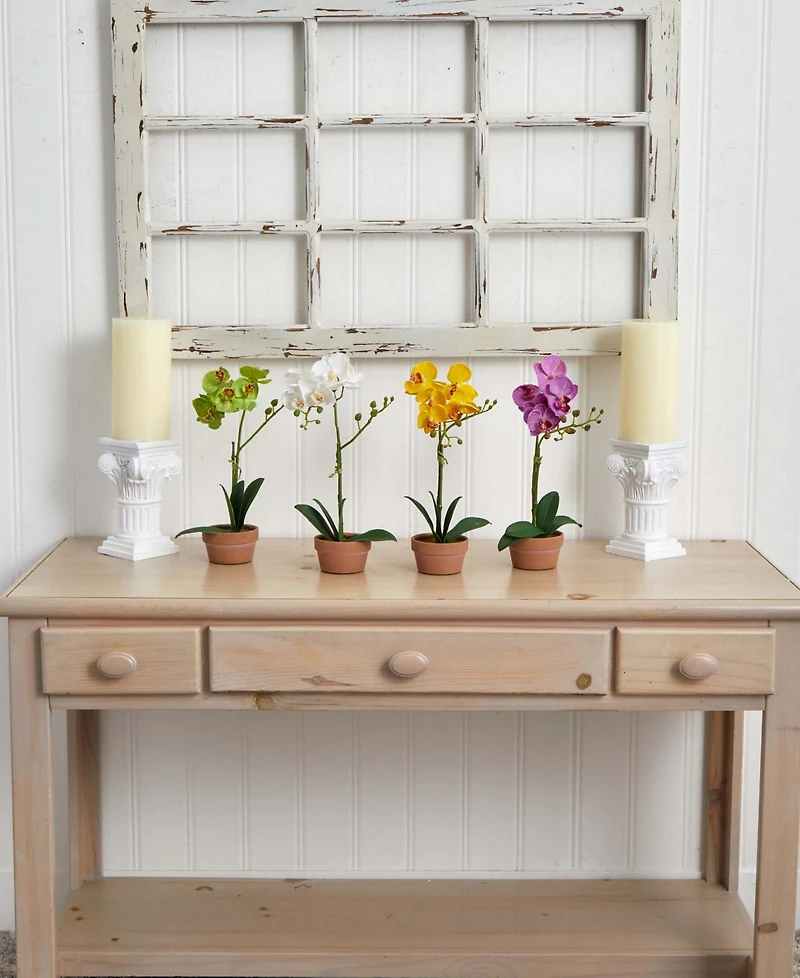 Nearly Natural 4-Pc. Phalaenopsis Orchid Set with Clay Vases