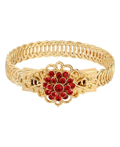 2028 14K Gold-tone Siam Red Flower Overlay Belt Bracelet