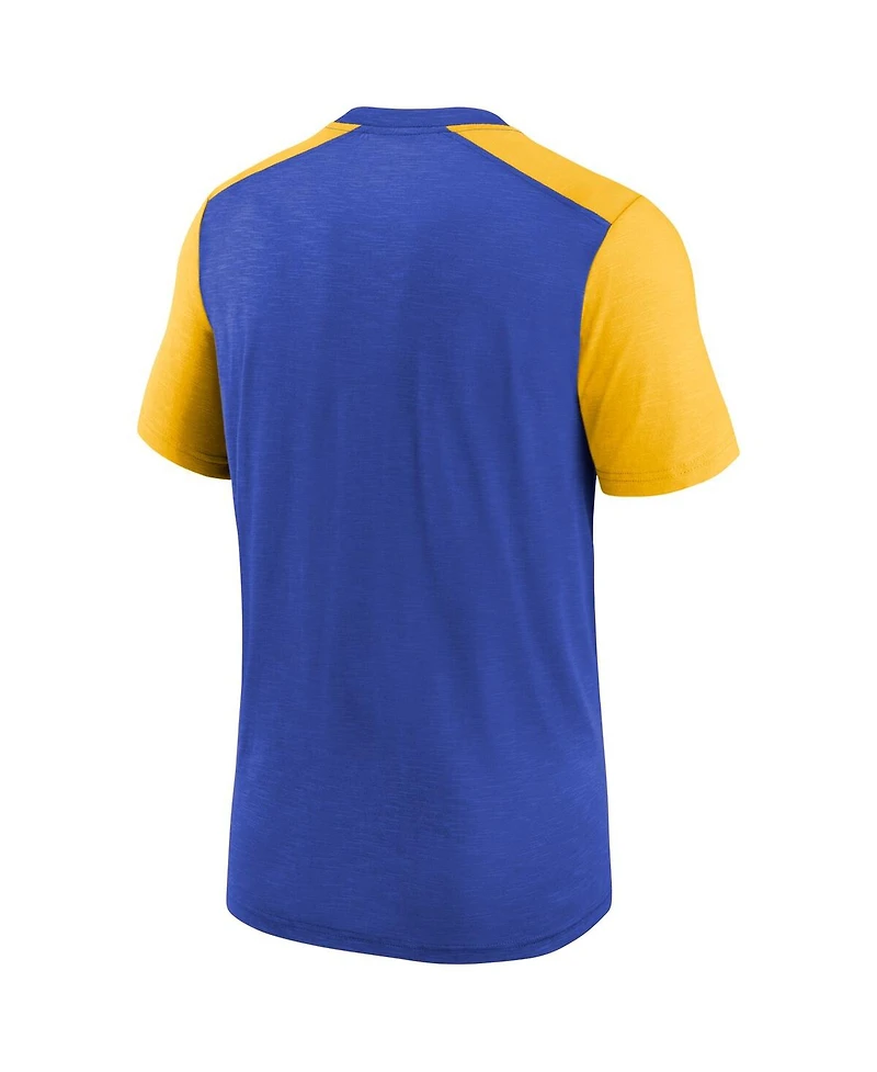 Big Boys Nike Heathered Royal, Heathered Gold Los Angeles Rams Colorblock Team Name T-shirt