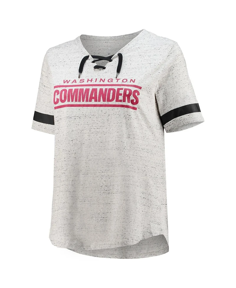 Women's Heathered Gray Washington Commanders Plus Lace-Up V-Neck T-shirt