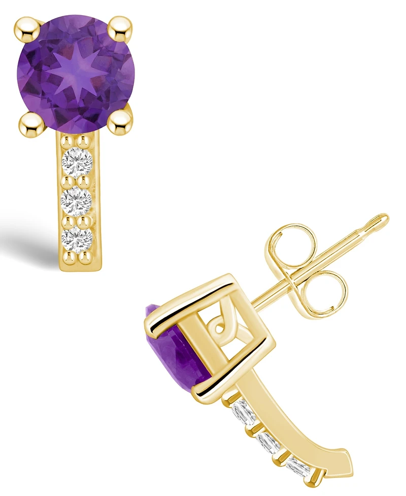 Macy's Amethyst (1-1/2 ct. t.w.) and Diamond (1/8 ct. t.w.) Stud Earrings in 14K Yellow Gold