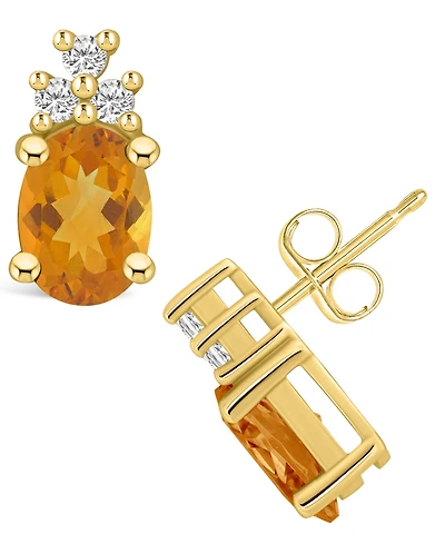 Macy's Citrine (2-3/8 ct. t.w.) and Diamond (1/5 ct. t.w.) Stud Earrings in 14K Yellow Gold