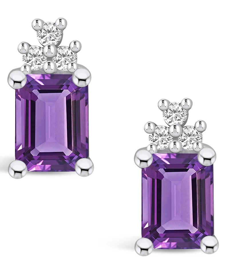 Macy's Amethyst (3-1/5 ct. t.w.) and Diamond (1/5 ct. t.w.) Stud Earrings in 14K White Gold