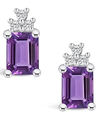 Macy's Amethyst (3-1/5 ct. t.w.) and Diamond (1/5 ct. t.w.) Stud Earrings in 14K White Gold