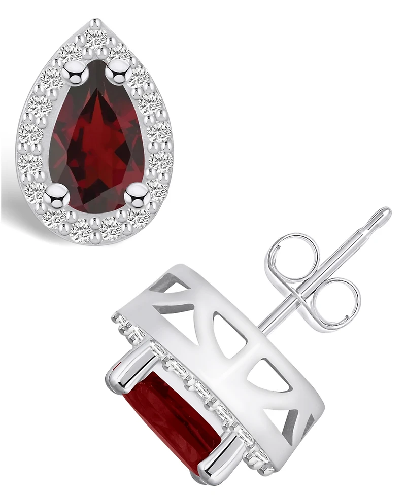 Macy's Garnet (-/ ct. t.w.) and Diamond (/3 ct. t.w.) Halo Stud Earrings in 14K White Gold