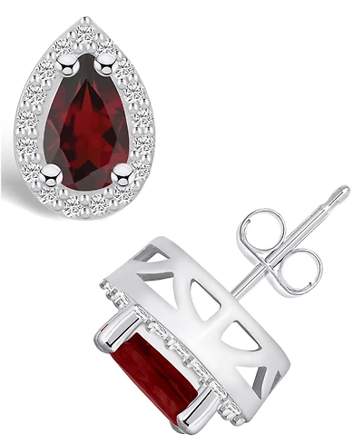 Macy's Garnet (-/ ct. t.w.) and Diamond (/3 ct. t.w.) Halo Stud Earrings in 14K White Gold