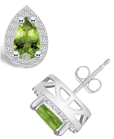 Macy's Peridot (-/8 ct. t.w.) and Diamond (/3 ct. t.w.) Halo Stud Earrings in 14K White Gold