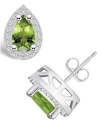Macy's Peridot (-/8 ct. t.w.) and Diamond (/3 ct. t.w.) Halo Stud Earrings in 14K White Gold