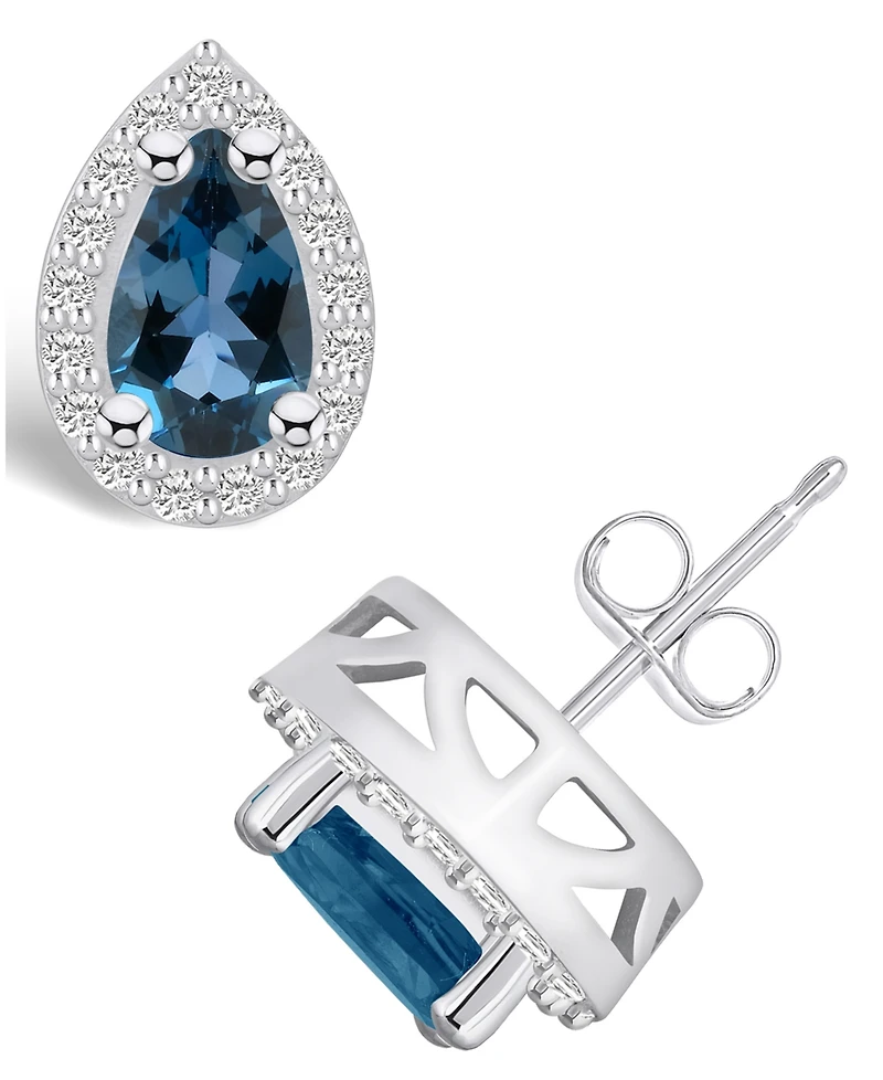 Macy's London Topaz (-/ ct. t.w.) and Diamond (/3 ct. t.w.) Halo Stud Earrings in 14K Gold