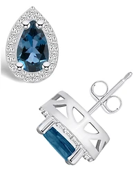 Macy's London Topaz (-/ ct. t.w.) and Diamond (/3 ct. t.w.) Halo Stud Earrings in 14K Gold