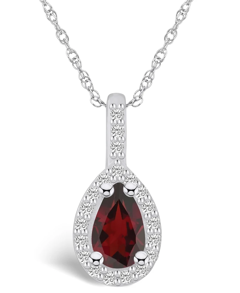 Macy's Garnet (1-1/10 Ct. T.w.) and Diamond (1/5 Ct. T.w.) Halo Pendant Necklace in 14K White Gold