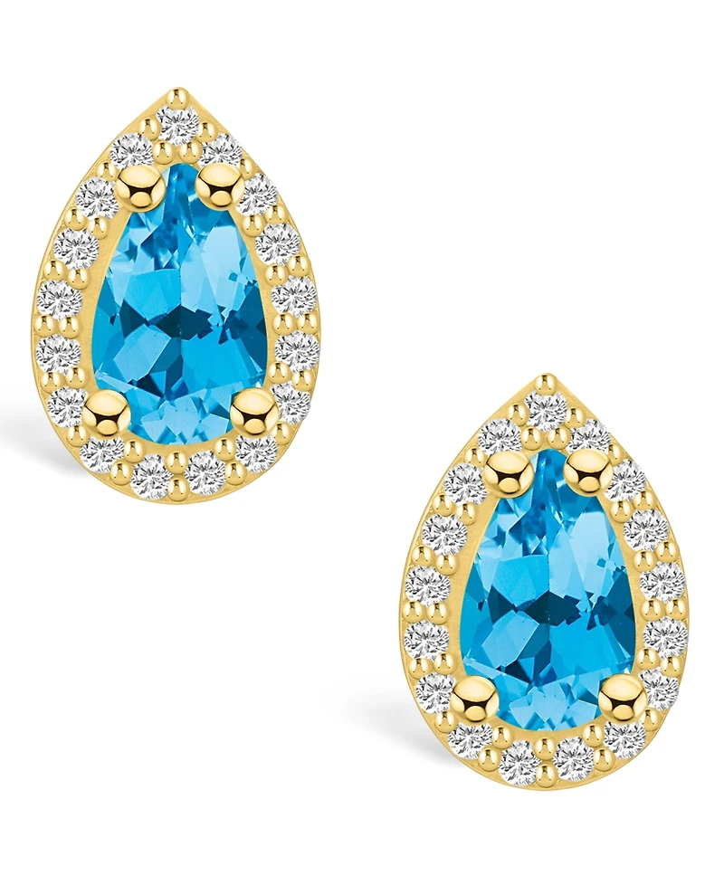 Macy's Topaz (2-1/10 ct. t.w.) and Diamond (1/3 ct. t.w.) Halo Stud Earrings in 14K Yellow Gold