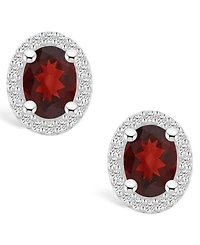 Macy's Garnet (3 ct. t.w.) and Diamond (3/8 ct. t.w.) Halo Stud Earrings in 14K White Gold