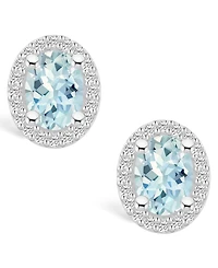 Macy's Aquamarine (2-1/3 ct. t.w.) and Diamond (3/8 ct. t.w.) Halo Stud Earrings in 14K White Gold