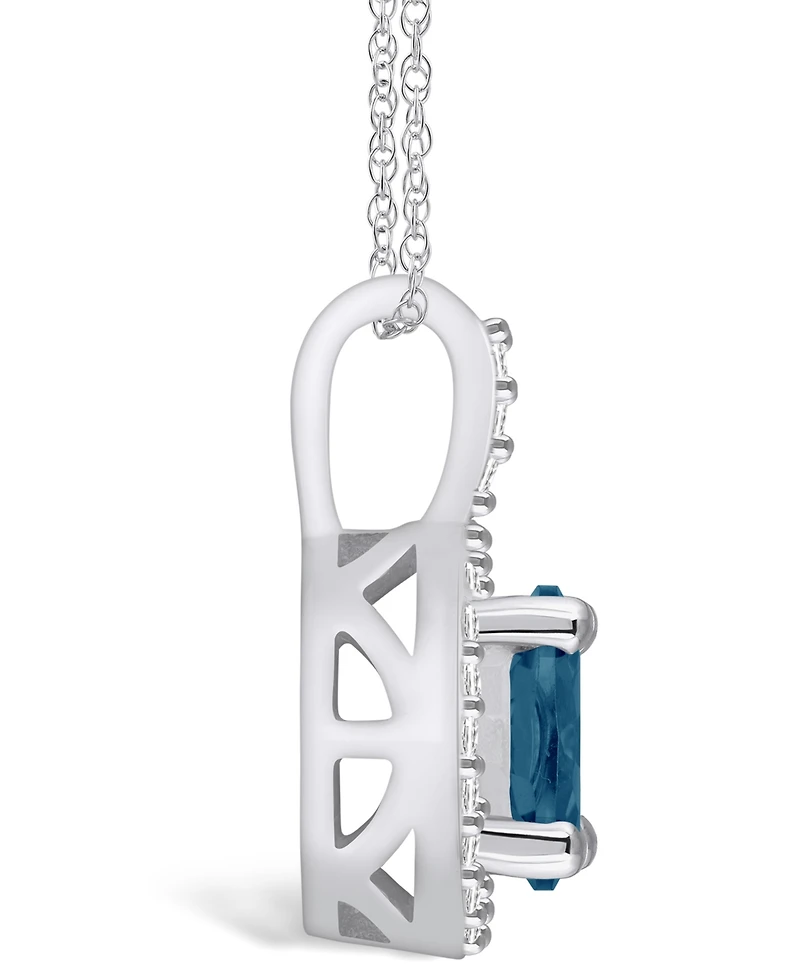 Macy's London Blue Topaz (1-5/8 Ct. T.w.) and Diamond (1/4 Ct. T.w.) Halo Pendant Necklace in 14K Gold