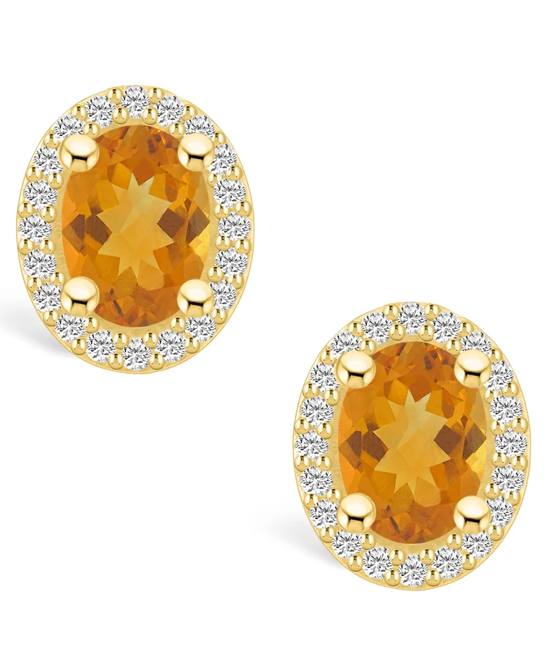 Macy's Citrine (2-3/8 ct. t.w.) and Diamond (3/8 ct. t.w.) Halo Stud Earrings in 14K Yellow Gold