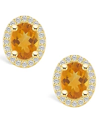 Macy's Citrine (2-3/8 ct. t.w.) and Diamond (3/8 ct. t.w.) Halo Stud Earrings in 14K Yellow Gold