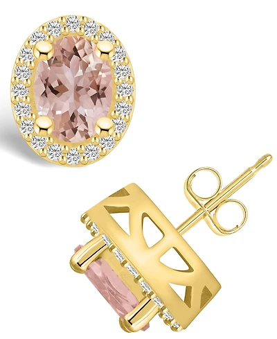 Macy's Morganite (2-1/3 ct. t.w.) and Diamond (3/8 ct. t.w.) Halo Stud Earrings in 14K Yellow Gold