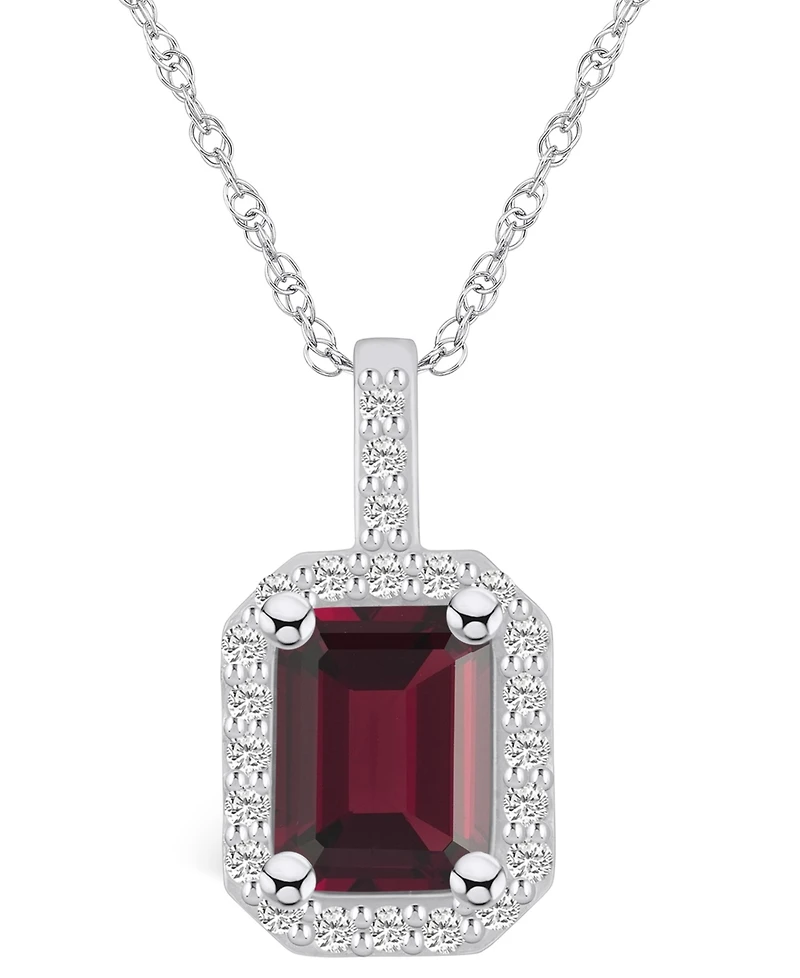 Macy's Garnet (2 Ct. T.w.) and Diamond (1/4 Ct. T.w.) Halo Pendant Necklace in 14K White Gold