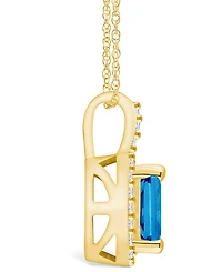 Macy's Blue Topaz (2 Ct. T.w.) and Diamond (1/4 Ct. T.w.) Halo Pendant Necklace in 14K Yellow Gold