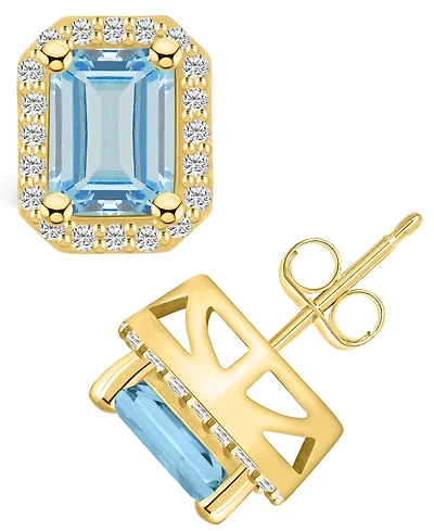 Macy's Aquamarine (2-3/4 ct. t.w.) and Diamond (3/8 ct. t.w.) Halo Stud Earrings in 14K Yellow Gold