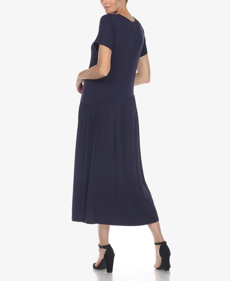 White Mark Women's Short Sleeve Asymmetrical Waist Maxi Dress