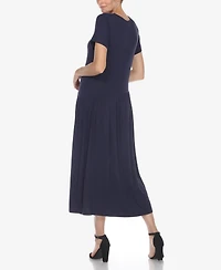 White Mark Women's Short Sleeve Asymmetrical Waist Maxi Dress