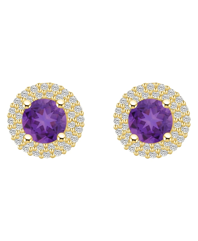 Macy's Amethyst (1-1/2 ct. t.w.) and Diamond (1/2 ct. t.w.) Halo Stud Earrings in 14K Yellow Gold