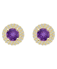 Macy's Amethyst (1-1/2 ct. t.w.) and Diamond (1/2 ct. t.w.) Halo Stud Earrings in 14K Yellow Gold