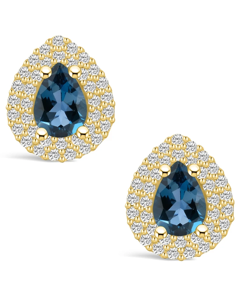 Macy's London Topaz (1-3/4 ct. t.w.) and Diamond (5/8 ct. t.w.) Halo Stud Earrings in 14K Yellow Gold