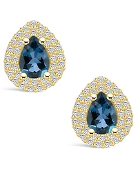 Macy's London Topaz (1-3/4 ct. t.w.) and Diamond (5/8 ct. t.w.) Halo Stud Earrings in 14K Yellow Gold