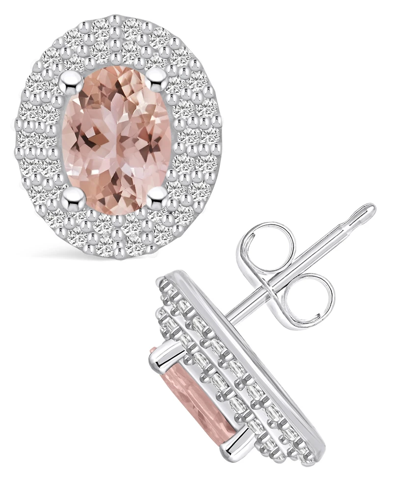 Macy's Morganite (1-3/ ct. t.w.) and Diamond (1/ ct. t.w.) Halo Stud Earrings in 14K Gold