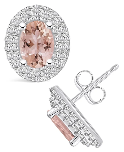 Macy's Morganite (1-3/ ct. t.w.) and Diamond (1/ ct. t.w.) Halo Stud Earrings in 14K Gold