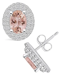 Macy's Morganite (1-3/ ct. t.w.) and Diamond (1/ ct. t.w.) Halo Stud Earrings in 14K Gold