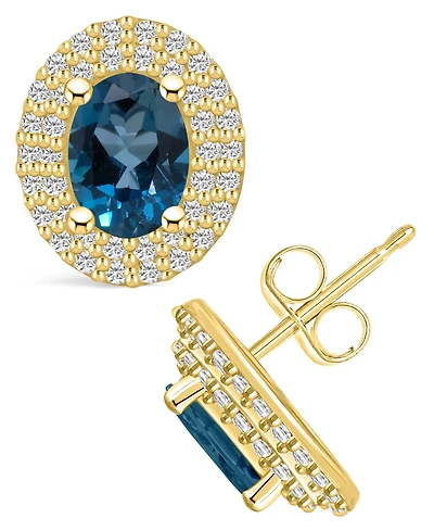 Macy's London Topaz (2 ct. t.w.) and Diamond (1/2 ct. t.w.) Halo Stud Earrings in 14K Yellow Gold