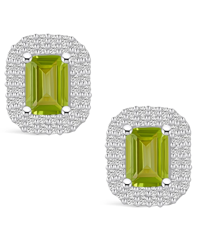 Macy's Peridot (2-1/5 ct. t.w.) and Diamond (3/4 ct. t.w.) Halo Stud Earrings in 14K White Gold
