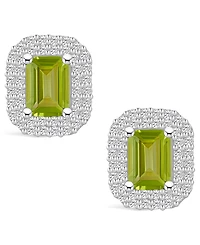 Macy's Peridot (2-1/5 ct. t.w.) and Diamond (3/4 ct. t.w.) Halo Stud Earrings in 14K White Gold