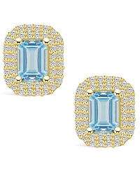 Macy's Aquamarine (1-3/4 ct. t.w.) and Diamond (3/4 ct. t.w.) Halo Stud Earrings in 14K Yellow Gold