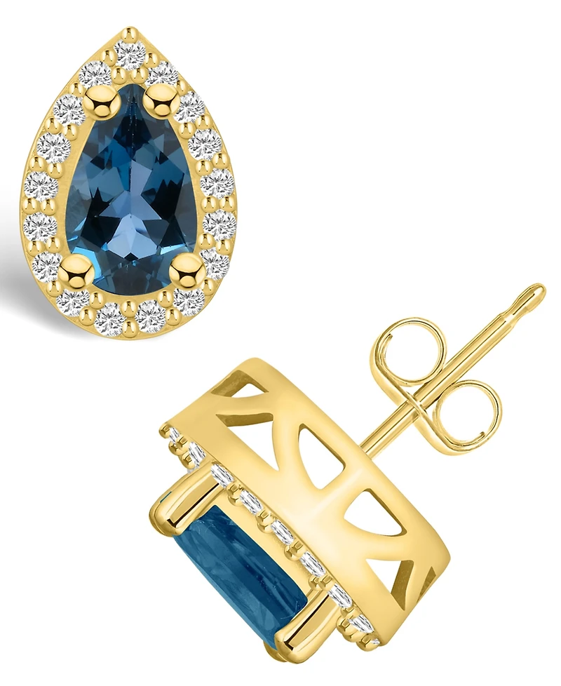 Macy's London Topaz (2-1/10 ct. t.w.) and Diamond (1/3 ct. t.w.) Halo Stud Earrings in 14K Yellow Gold