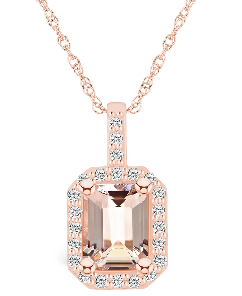 Macy's Morganite (1-3/8 Ct. T.w.) and Diamond (1/4 Ct. T.w.) Halo Pendant Necklace in 14K Rose Gold