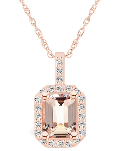 Macy's Morganite (1-3/8 Ct. T.w.) and Diamond (1/4 Ct. T.w.) Halo Pendant Necklace in 14K Rose Gold