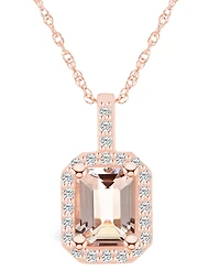 Macy's Morganite (1-3/8 Ct. T.w.) and Diamond (1/4 Ct. T.w.) Halo Pendant Necklace in 14K Rose Gold