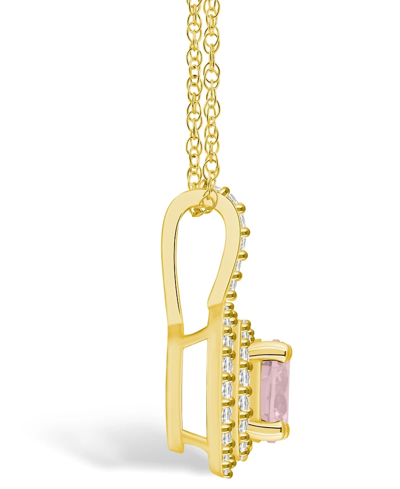 Macy's Morganite (1-1/4 Ct. T.w.) and Diamond (3/8 Ct. T.w.) Halo Pendant Necklace in 14K Yellow Gold