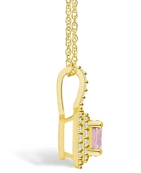 Macy's Morganite (1-1/4 Ct. T.w.) and Diamond (3/8 Ct. T.w.) Halo Pendant Necklace in 14K Yellow Gold
