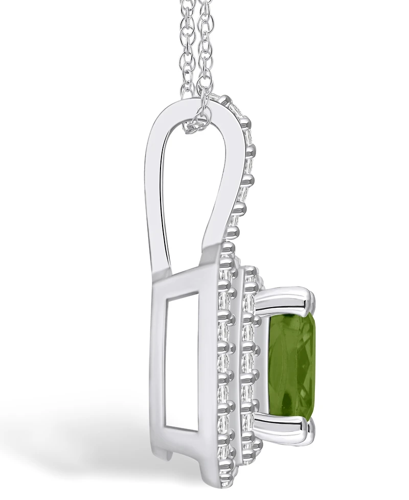 Macy's Peridot (2-3/8 Ct. T.w.) and Diamond (1/2 Ct. T.w.) Halo Pendant Necklace in 14K White Gold